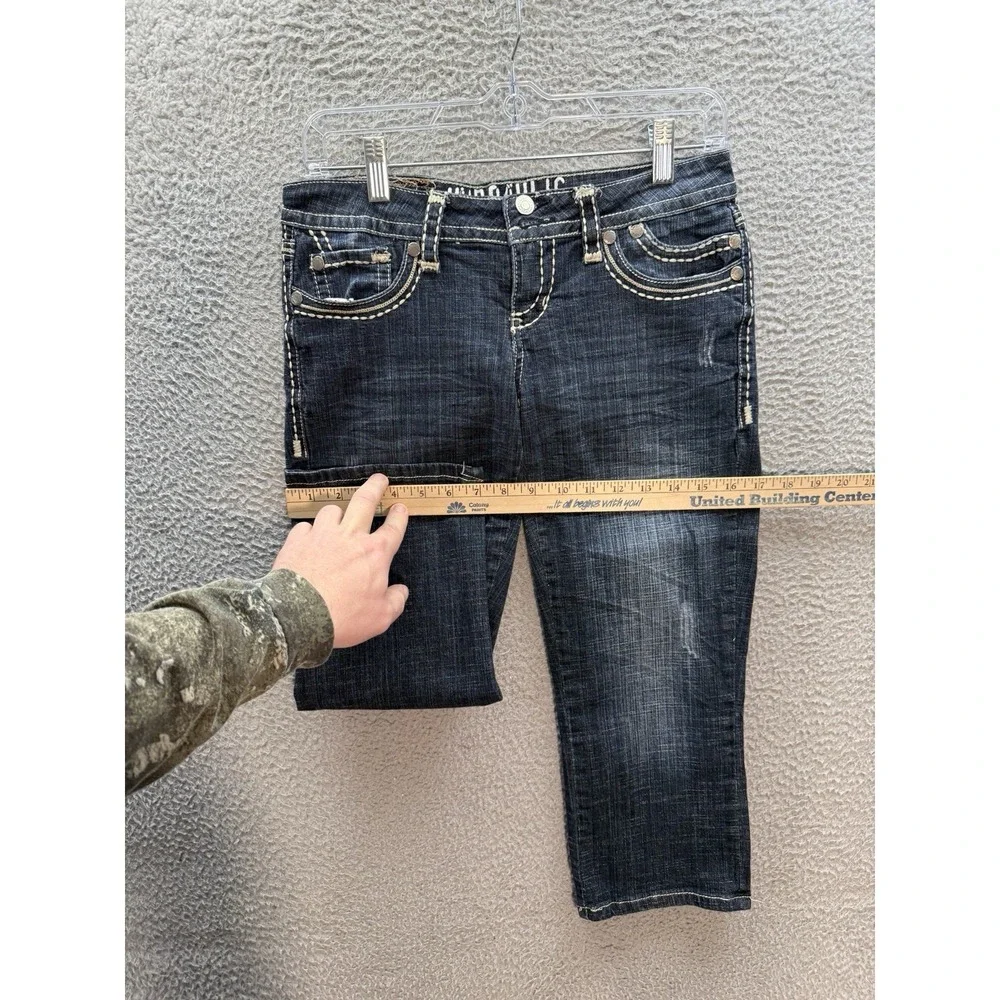 Hydraulic Jeans Womens 3/4 Blue Capri Thick Stitch‎ Flap Pocket Rockabilly Biker